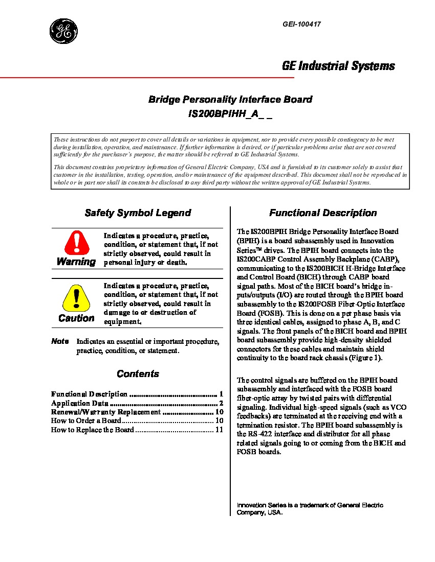 First Page Image of IS200BPIHH1AAA Bridge Personality Interface Board Intro and App Data.pdf